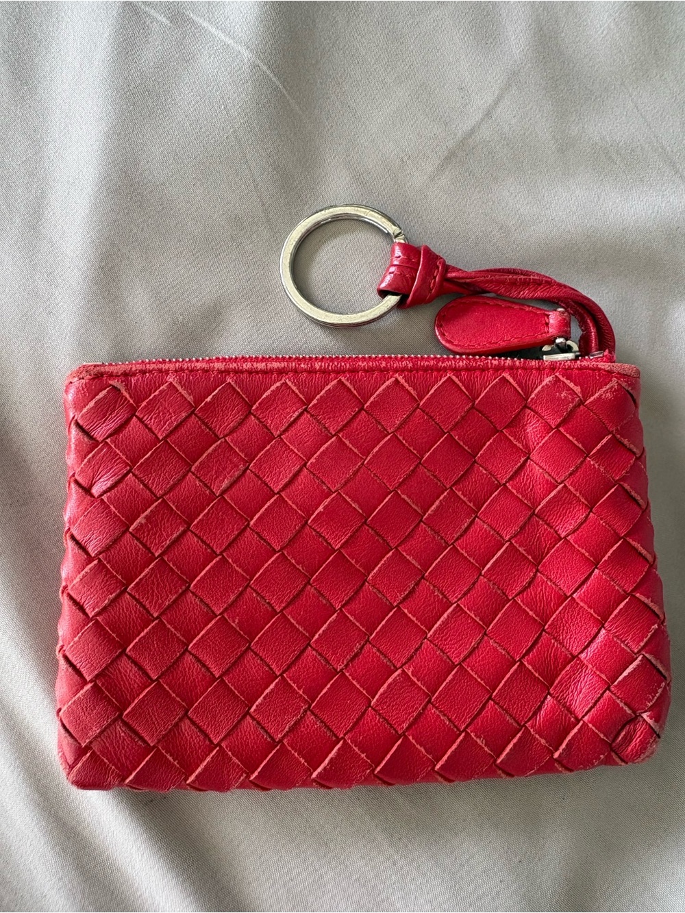 ✨RARE. ✨Bottega Veneta Intrecciato Red Leather Key Pouch Coin Purse Wallet Auth